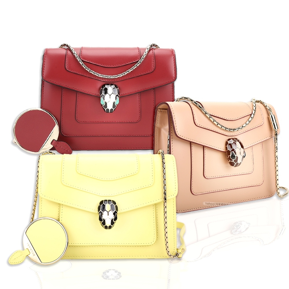 BVLGARI Serpenti [官網$97,400] 琺瑯蛇頭小牛皮斜背包-3色可選