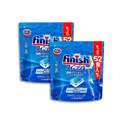 (2袋104入超值組)日本FINISH-MUSE洗碗機專用酵素雙結構除油污消臭濃縮洗碗錠52入/袋(軟水質去鈣防垢洗碗塊,碗盤餐具速乾亮潔,除食物殘渣咖啡漬,全機型適用)