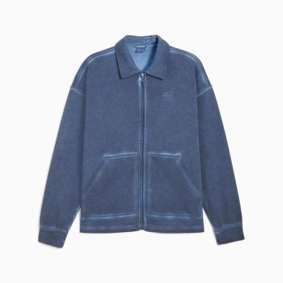 PUMA 外套 女 運動立領外套 懷舊刷色 WASHED 歐規 藍 63527480