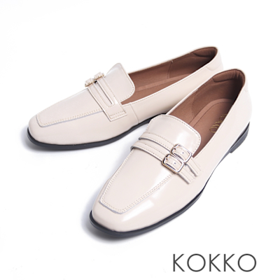 KOKKO英倫經典極柔軟雙飾扣樂福鞋白色