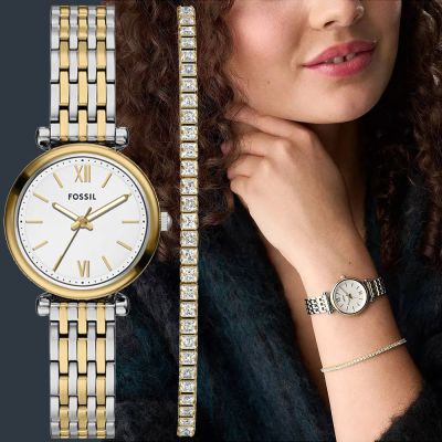 FOSSIL Carlie 時尚大三針女錶 手錶套組 開學購物季 送禮首選-28mm ES5450SET