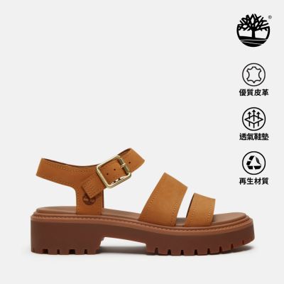 Timberland官方旗艦 女款小麥色Stone Street厚底後帶式涼鞋|A2EJM754