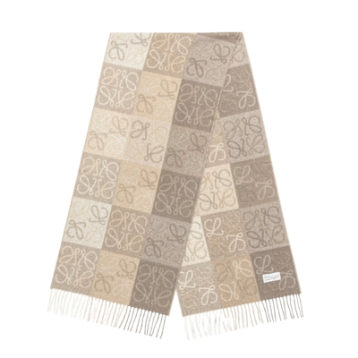 LOEWE 羅威 Anagram 羊毛與羊絨混紡 圍巾 白/淺褐