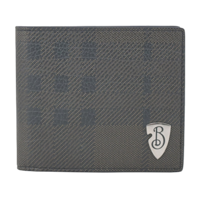 BURBERRY 盾形格紋小牛皮對開8卡短夾(咖啡)
