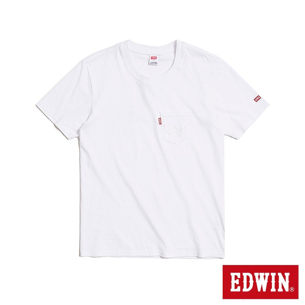 EDWIN 男裝 口袋W繡花短袖T恤-白色