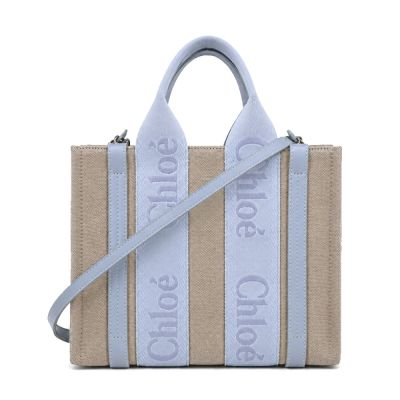 Chloe Woody tote bag 新款帆布兩用托特包(小號/灰藍)