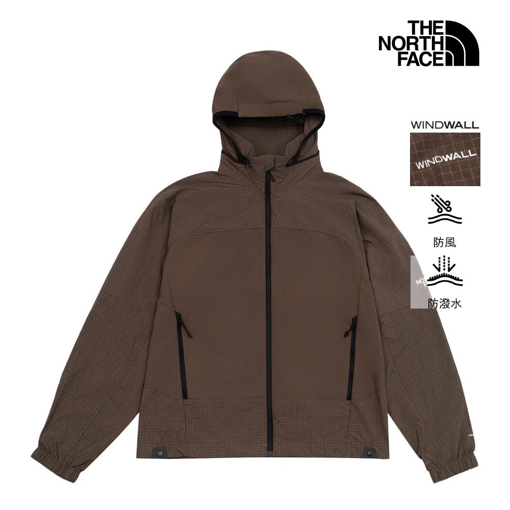 【The North Face 官方旗艦】北面男款棕色WindWall防風防曬可收納連帽外套｜8ENF1OI