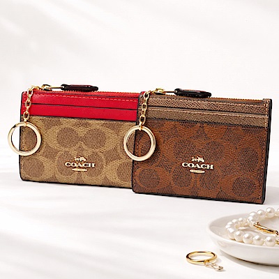 COACH 經典LOGO皮革緹花/素面/印花卡夾鑰匙零錢包 (多款可選)
