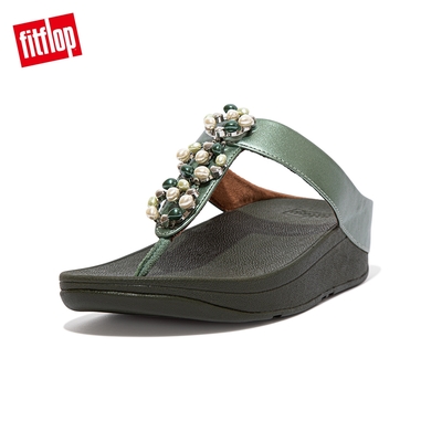 【FitFlop】FINO PEARL-CHAIN TOE-POST SANDALS 立體珠飾花圈設計夾腳涼鞋-女(海灣綠)