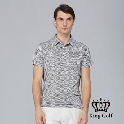 【KING GOLF】網路獨賣款-男款渡假風小格紋造型POLO衫/高爾夫球衫-灰