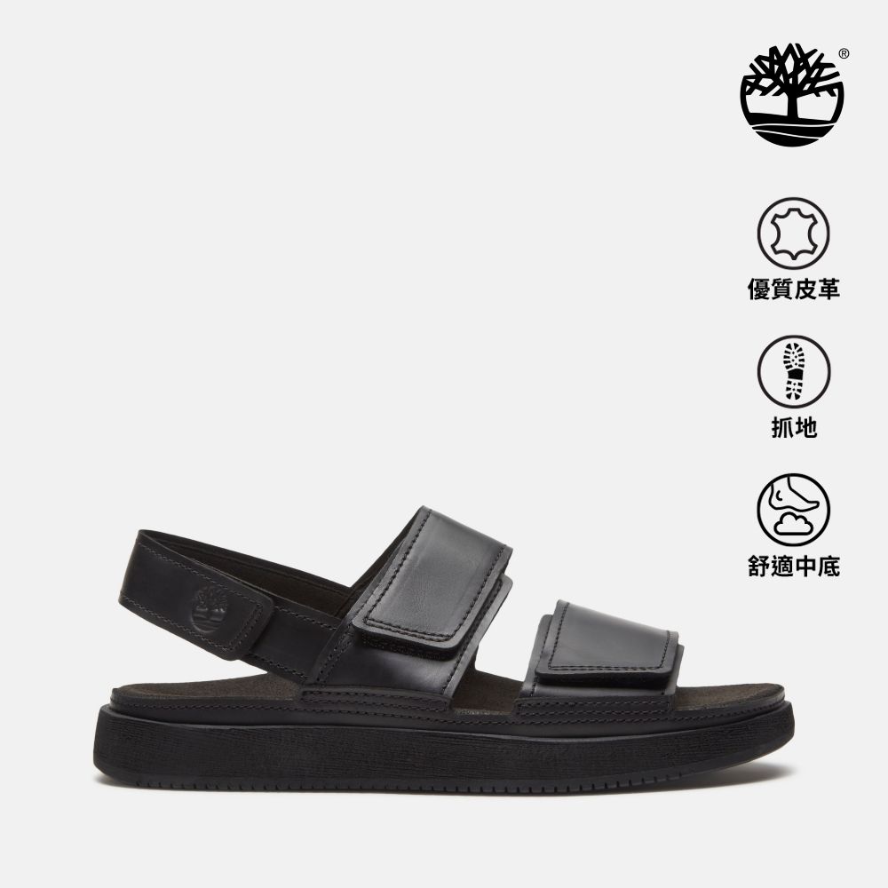 Timberland官方旗艦 男款黑色後帶式皮革涼鞋|A26X8W02