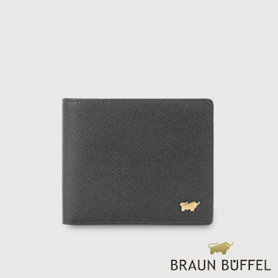 【BRAUN BUFFEL 德國小金牛】台灣總代理 尚恩A 8卡中間翻零錢袋短夾 (網路限定)-黑色/BF354-318A-BK