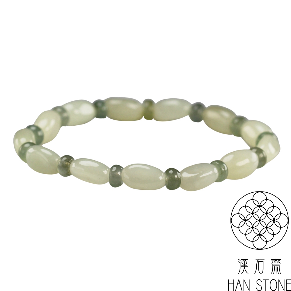 漢石齋】天然A貨和田白玉籽料混冰種翡翠配珠手串(12g/26pcs) | 漢石齋