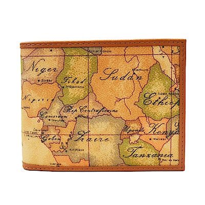 Alviero Martini 義大利地圖包 經典8卡 雙層鈔票短夾 皮夾-地圖黃