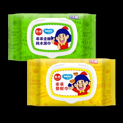 奈森克林X乖乖 純水濕紙巾28抽x12包(綠-金順/黃-發財巾)