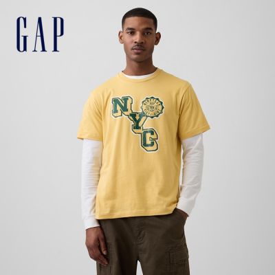 【GAP】日常柔軟寬鬆圖案T恤-深綠色/杏仁黃/海軍藍/米白/黑色(884494)
