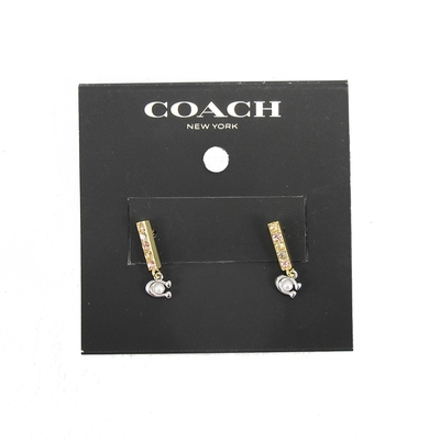 COACH送原廠提袋-新款耳針式水鑽耳環(金)