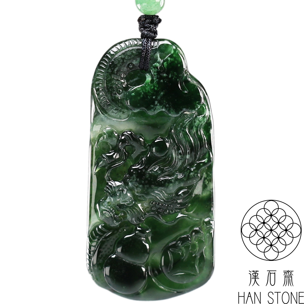 天然翡翠 墨翠 漢石齋】天然A貨墨翠種翡翠護主龍牌玉佩吊墜(27*55*5mm) | 漢石齋