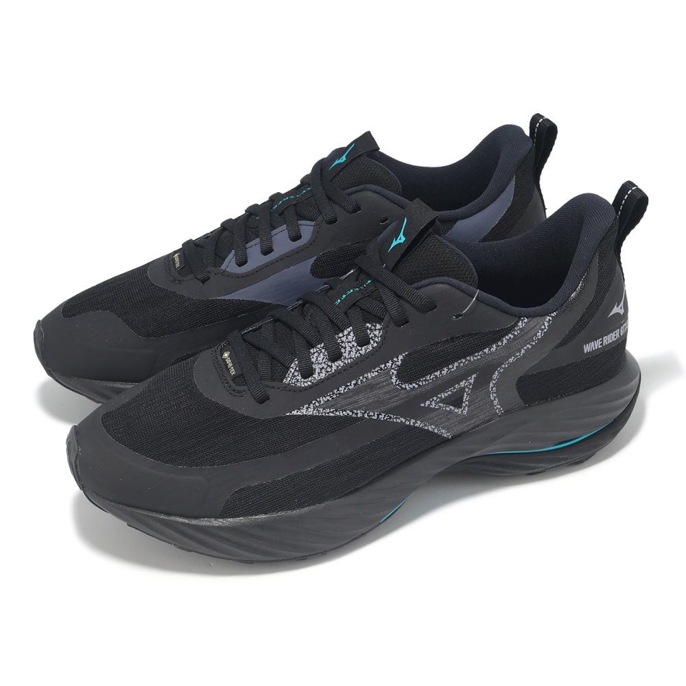 Mizuno 慢跑鞋Wave Rider GTX 3 超寬楦男鞋黑灰防水波浪片運動鞋美津濃