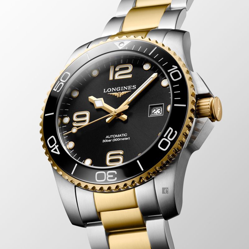 LONGINES 浪琴官方授權深海征服者浪鬼陶瓷潛水機械錶-黑x金/41mm L3