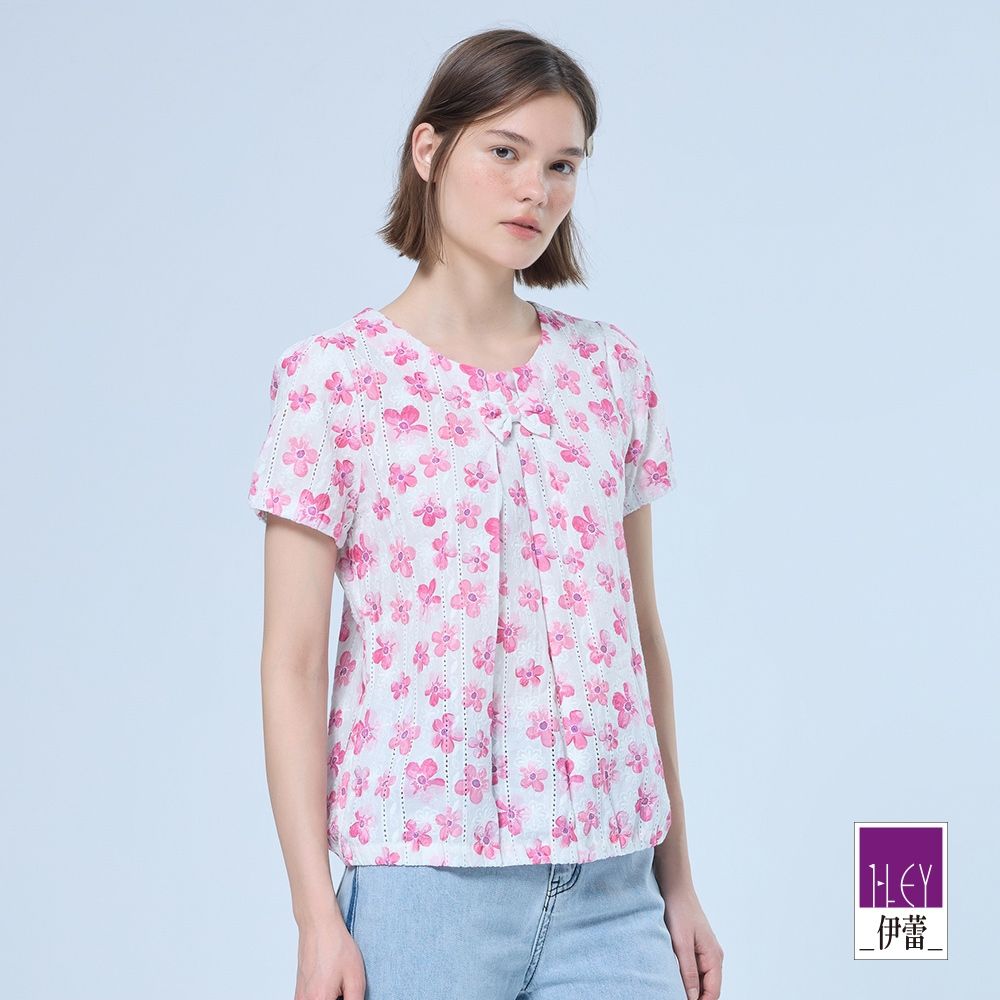 ILEY伊蕾 花漾甜美鏤空刺繡純棉上衣(白色；M-XL)1242251408