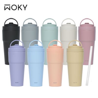 【WOKY 沃廚】(買1送1) 二代渾圓杯-雙層陶瓷750ml (含矽膠吸管)