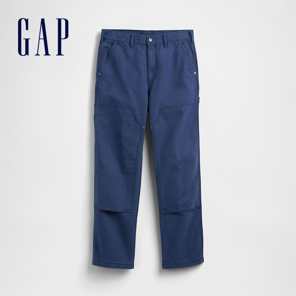 【GAP】90年代寬鬆帆布雙層膝部工裝褲-灰藍色/卡其色/無月黑(887072) (灰藍色)