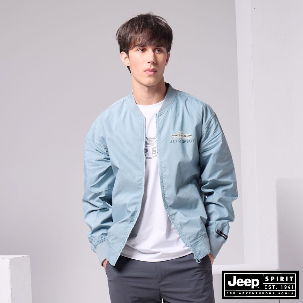 JEEP 男裝  WAGONNER LOGO夾克拉鍊外套-淺藍色