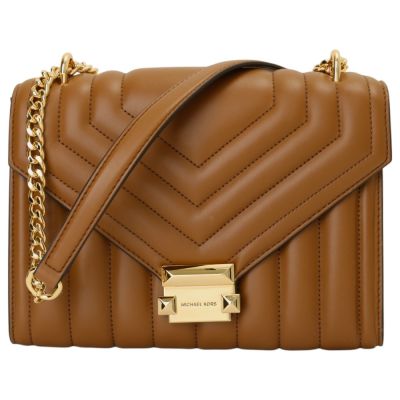 MICHAEL KORS 金牌壓釦縫線紋皮革鍊帶肩/斜背包(駱駝色)中