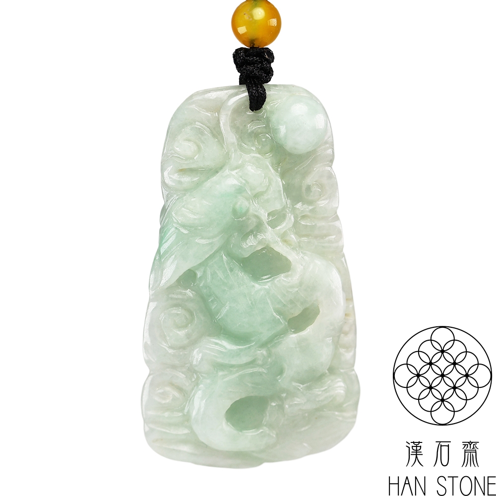 漢石齋】天然翡翠A貨龍鳳呈祥雙面雕玉珮吊墜飄花種(27*49*8mm) | 漢石