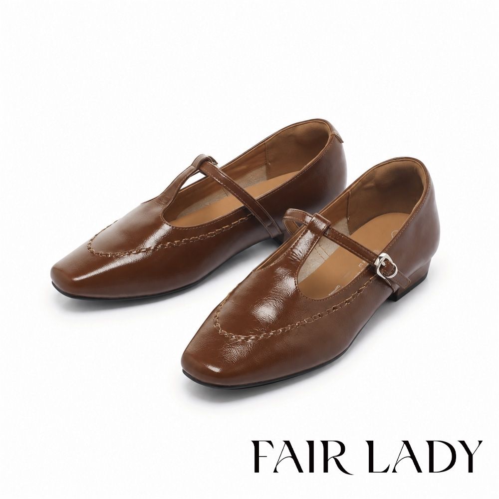 FAIR LADY 小時光 復古T字方頭瑪麗珍鞋 焦糖棕 (5E3210)