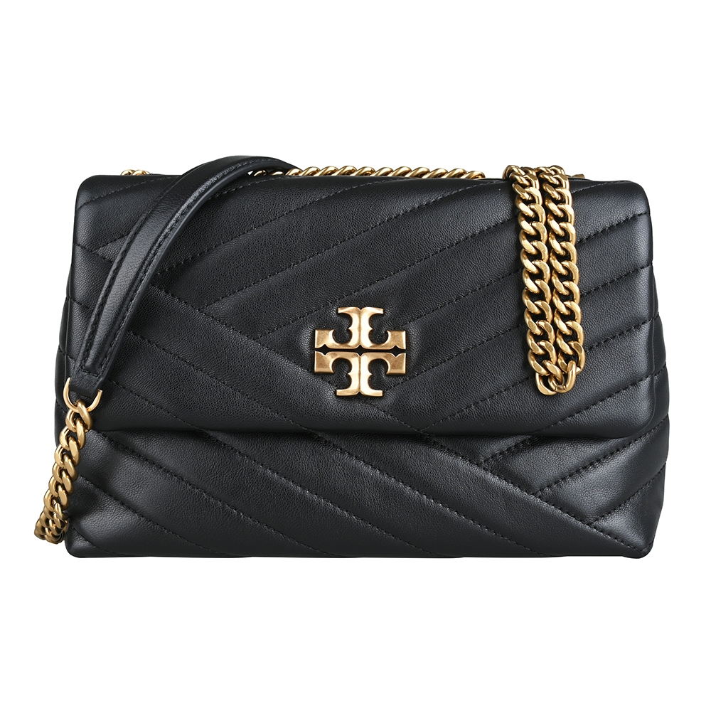TORY BURCH Kira Chevron經典仿舊金字LOGO羊皮絎縫鏈帶肩背斜背包(小