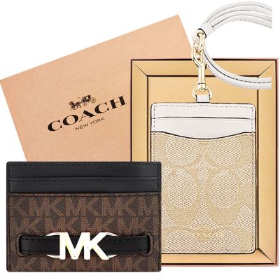 COACH 白色大C PVC識別證件夾+MICHAEL KORS Reed 黑色LOGO PVC證件名片夾