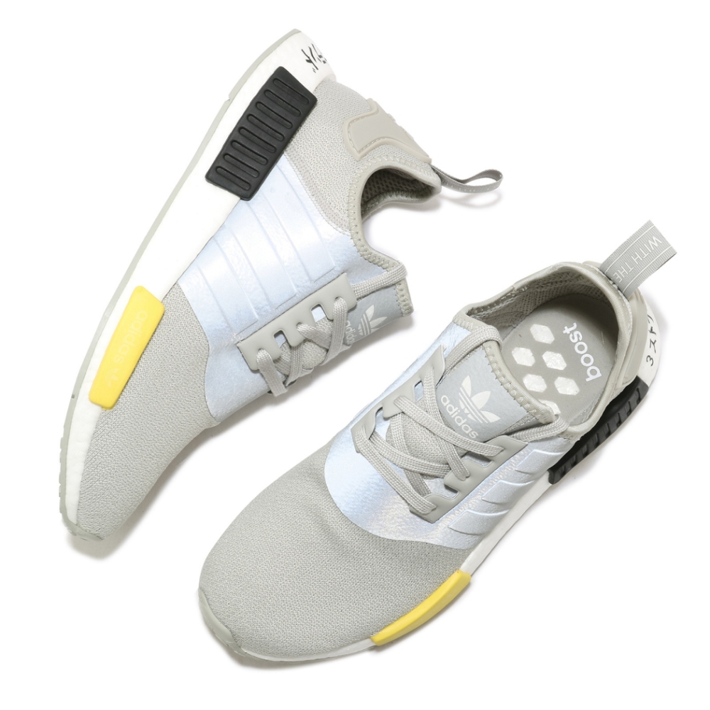adidas 休閒鞋NMD R1 襪套式男女鞋海外限定愛迪達Boost 反光穿搭灰黃