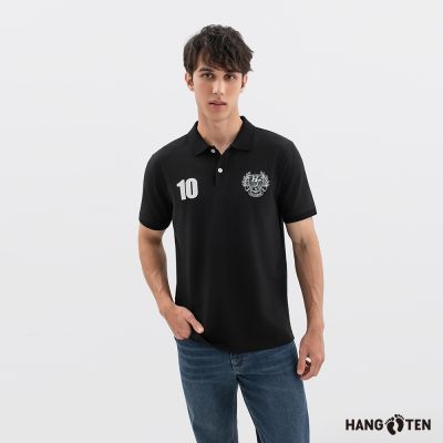 Hang Ten- 絲光棉繡花短袖POLO衫-男(黑色)