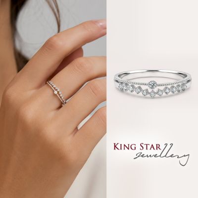 King Star 天然鑽石戒指 最白D色 滾珠滿鑽設計