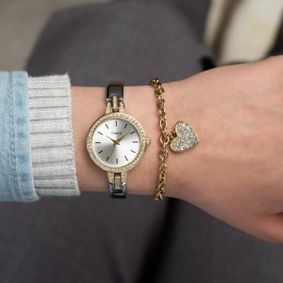 TIMEX 天美時 Aveline 28毫米 心型手鍊 腕錶 禮物套裝(金銀 TXTWG067800)