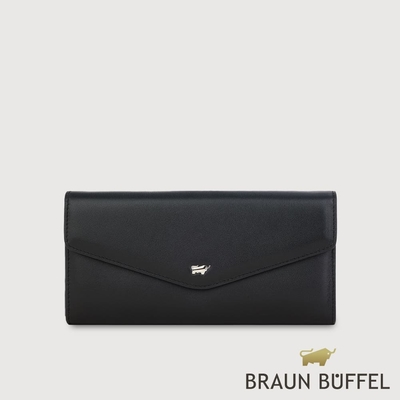 【BRAUN BUFFEL 德國小金牛】臺灣總代理 維那斯-B 12卡兩折長夾-黑色/BF849-621-BK