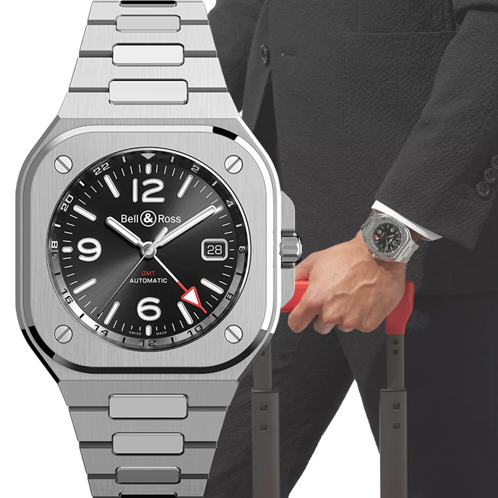 Bell & Ross BR 05系列 GMT 雙時區機械腕錶-41mm(BR05G-BL-ST/SST)