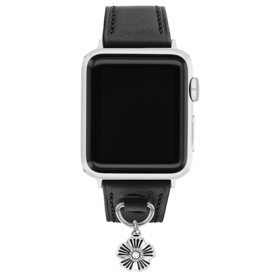 COACH Apple Watch 錶帶 38/40mm 適用 茶花吊飾皮錶帶 周年慶獻禮 送禮推薦-黑色(不含手錶)