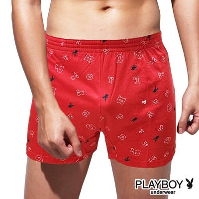 男內褲 PLAYBOY 棉質兔頭空心字母印花彈性四角褲-單件(紅)