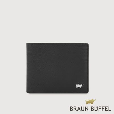 【BRAUN BUFFEL 德國小金牛】台灣總代理 羅根-A 9卡中間翻零錢袋短夾-黑色/BF569-318-BK