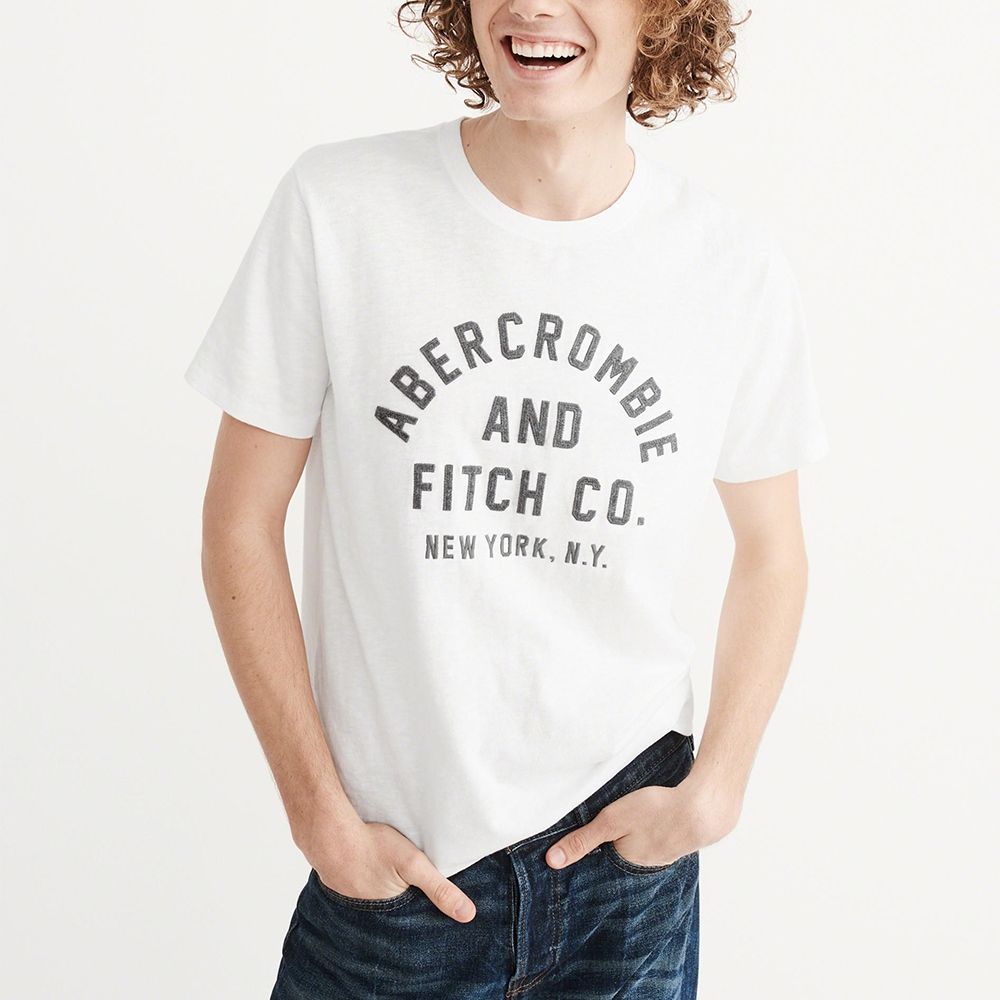 A&F 熱銷刺繡文字短袖T恤-白色