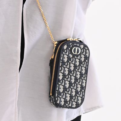 Christian Dior Montaigne 滿版緹花LOGO兩用包/手機包(深藍)