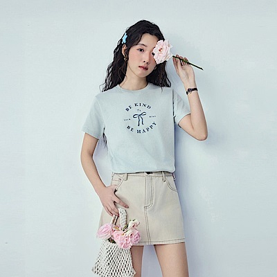 GIORDANO 女裝蝴蝶結印花純棉短袖T恤【多色任選】
