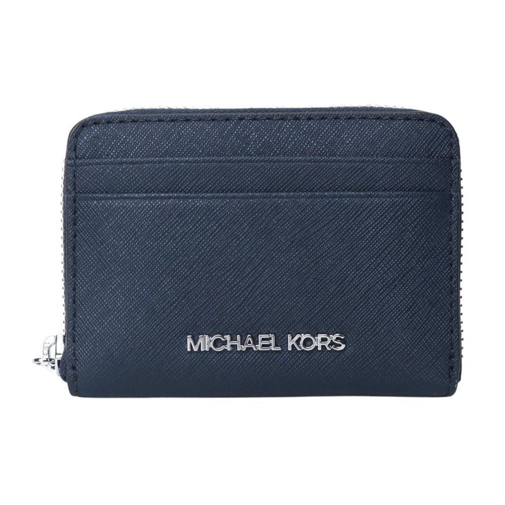 MICHAEL KORS 銀字防刮素面拉鍊卡夾/零錢包(海軍藍)