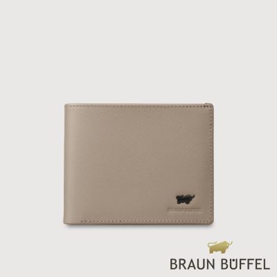 【BRAUN BUFFEL 德國小金牛】台灣總代理 艾康-A1 9卡中間翻零錢袋短夾-杏色/BF582-318-HM