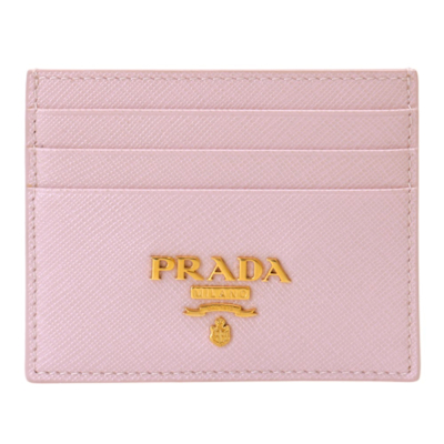 PRADA  Saffiano 金字LOGO皮革名片夾(粉紅色)