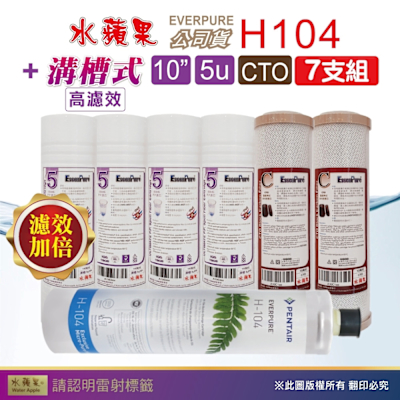 EVERPURE H104濾心+10吋5微米高濾效PP濾心+CTO(7支組) 水蘋果公司貨
