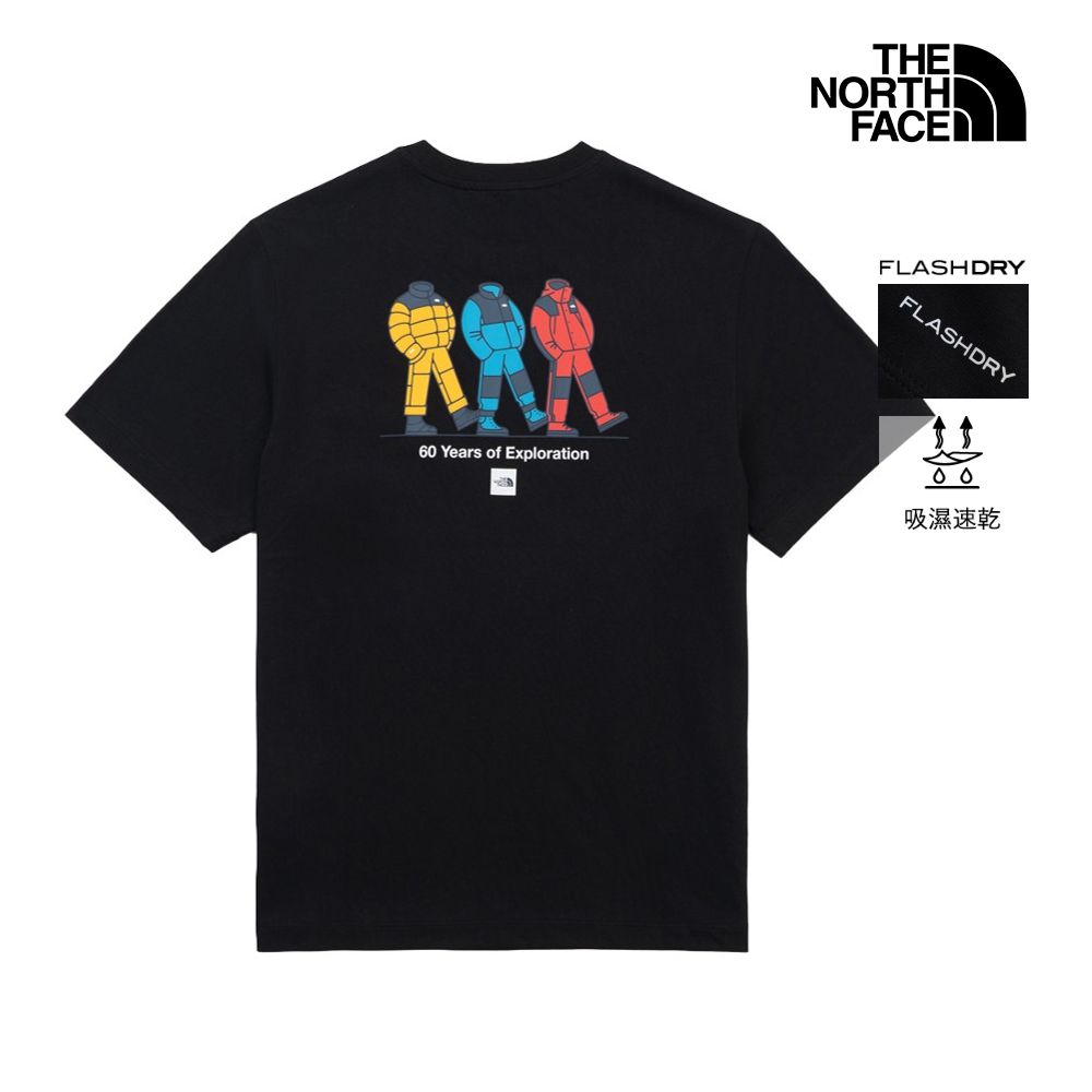 【The North Face 官方旗艦】北面男女款黑色FLASHDRY速乾圖案印花短袖T恤｜8GX2JK3